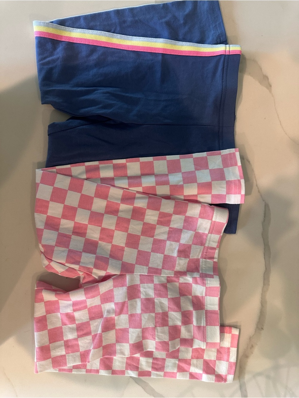Old Navy Pink & White Checkerboard Legging and Navy Striped Leggings